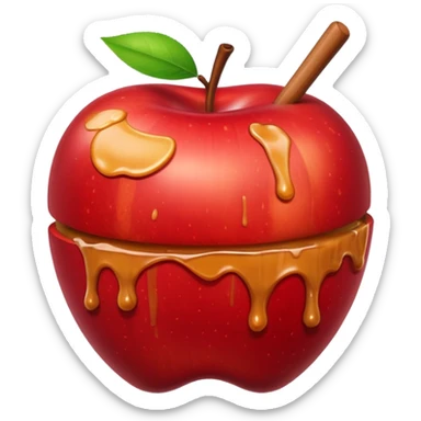 Apple with a stick on top with caramel drizzled over it sticker