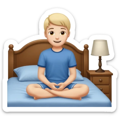 emoji- of a smiley boy sitting on the bed sticker