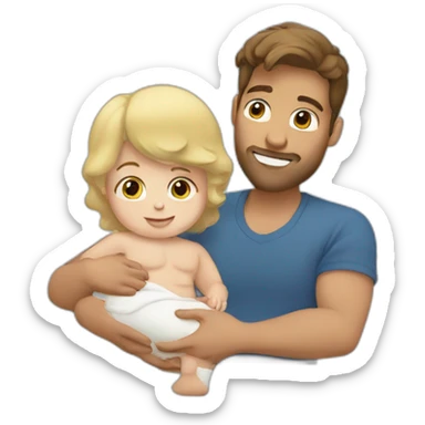 Brown hair guy hold blonde baby boy sticker