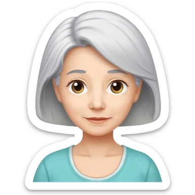 a Woman, mid 50 with light grey hair, wearing a pampers for adults sticker