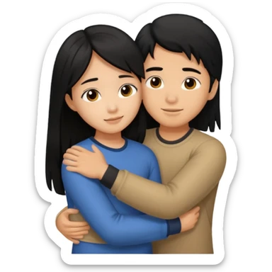 asian boy with black hair and light brown long hair girl hugging sticker