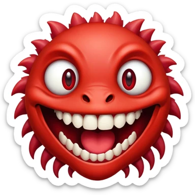 Creature comes out of the eye of a creature who has red skin and a wide smile with long teeth sticker