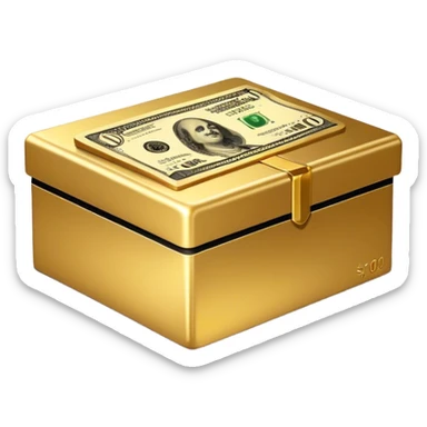 a box with a $100 bill printed on it sticker