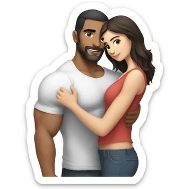 Tall muscular arab man hugging cute white brunette girl sticker