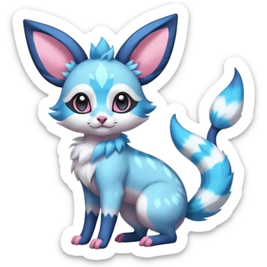 Rare realistic cute adorable epic aesthetic colorful Amaura-Sylveon-Glaceon-Civet-Genet-species-Fakemon-hybrid-creature, with markings, full body sticker