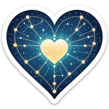 Abstract navigational map with constellation dots forming heart patterns when connected, magical ethereal map with subtle heart geography sticker
