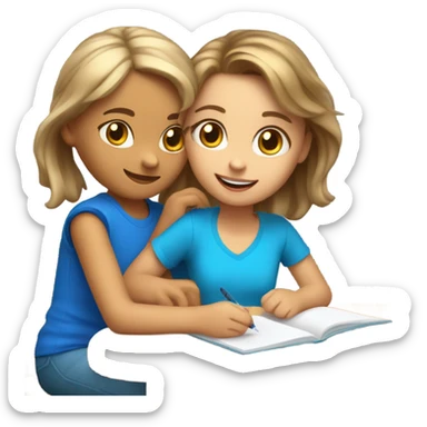 Little Girl, white skin, bronze hair, smile, tutor, bright blue t shirt, icon  sticker