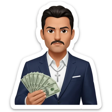 mexican in a suit with a cross necklace holding money sticker