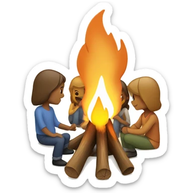 campfire with 3 white people around it sticker