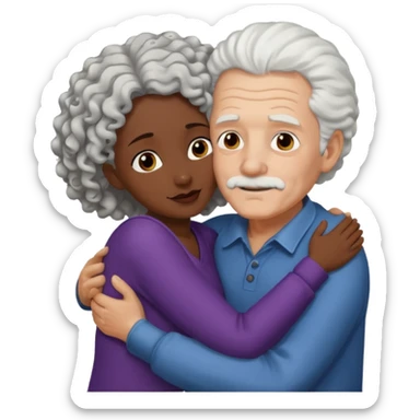  White no hiar Old man hugging dack skin curly hair woman sticker