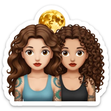 moon color change — long wavy brown hair tattooed woman and short tight curly brown hair woman — alarmed sticker