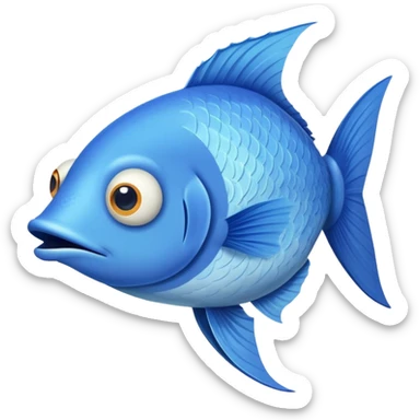 ridiculously derpy blue fish with crossed eye and silly underbite, perfect flat side profile facing right, exactly 90 degrees, completely 2D like a paper cutout, only one eye visible, absolute side view sticker