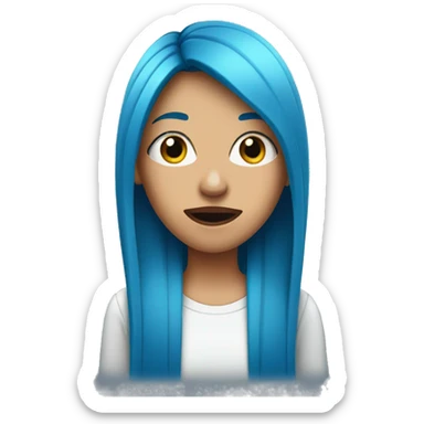Emoji blue-haired woman with long straight hair with her index in front of her mouth sticker