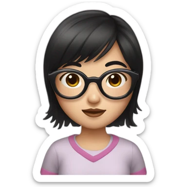 Asian Girl with black hair wearing heart shaped glasses sticker