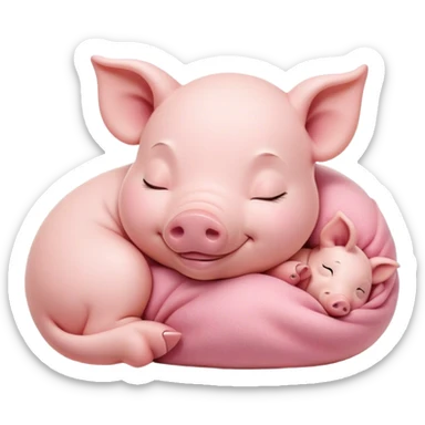 Meme-Worthy Cute Sleeping Piglet Portrait Emoji, Head resting peacefully with a contented smile, showcasing a delightfully tiny build and a luxuriously soft rosy-pink hide, eyes shut in a serene, restful nap, Simplified yet hilariously adorable features, highly detailed, glowing with a soft, drowsy light, high shine, relaxed and utterly lovable, stylized with an air of playful laziness, bright and heartwarming, soft glowing outline, capturing the essence of a comically sleepy piglet, so meme-worthy it feels like it could instantly become the next viral sensation of adorable slumber! sticker