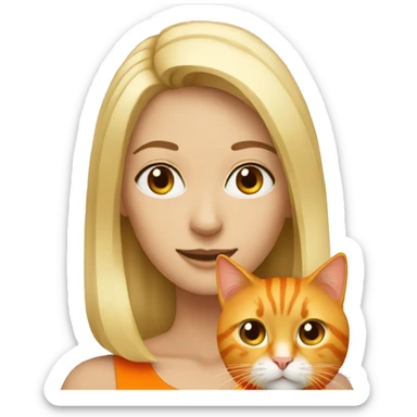A blonde woman with an orange cat sticker