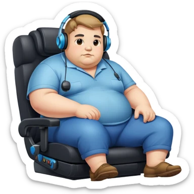 extremely fairy, obese, guy sitting on a gaming chair wearing a headset sticker