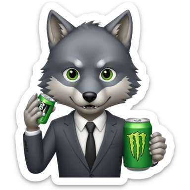 wolf in business suit, holding a monster energy can  sticker