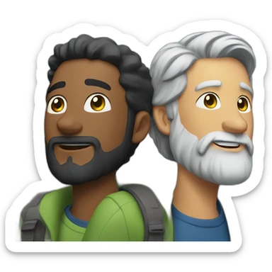 a younger men with a beard and an older men hiking up a mountain sticker