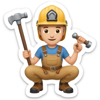an happy white man with helmet kneeling and knocking with a hammer sticker