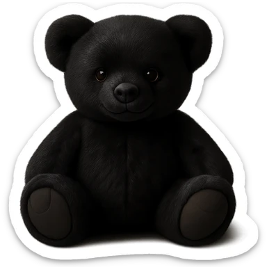 Change the teddy bear's fur to a realistic black color, keep soft lighting, and maintain a transparent background. The style should remain consistent with the original image's soft and realistic look. sticker