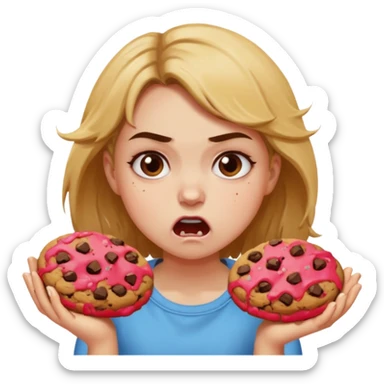 Angry girl that’s eating a lot of cookies sticker