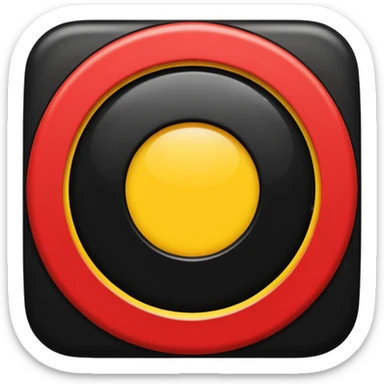 A black and red rectangle with a medium sized yellow circle in the middle sticker