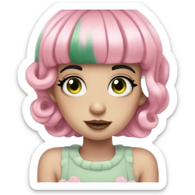 a pink nymph with green hair and 4 eyes melanie martinez portals sticker