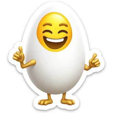 A cheerful sunny-side-up egg with human-like golden arms and legs, smiling and waving on a white background sticker