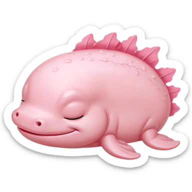 Meme-Worthy Cute Sleeping Axolotl Portrait Emoji, Head resting peacefully with a contented smile, showcasing a slender, graceful body with smooth, pale pink skin and gently drooping feathery gills, eyes shut in a serene nap, Simplified yet hilariously adorable features, highly detailed, glowing with a soft, drowsy light, high shine, relaxed and utterly lovable, stylized with an air of playful laziness, bright and heartwarming, soft glowing outline, capturing the essence of a comically sleepy aquatic friend, so meme-worthy it feels like it could instantly become the next viral sensation of adorable slumber! sticker