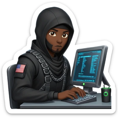 african-american mercenary black ninja hacker terminal command center sticker