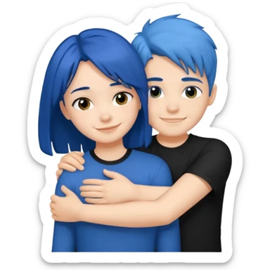Happy DARK Blue hair girl hugging blue hair boy both wearing black shirts sticker