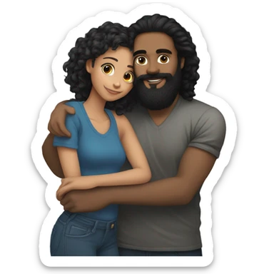 Light skin;Black long hair girl hugging with a man with black beard and curly hair on top sticker