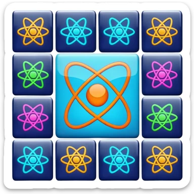 Generate 8 unique emoji-style icons representing chemical element tiles, atomic symbols, colorful science grid blocks, and laboratory chemistry themes. sticker