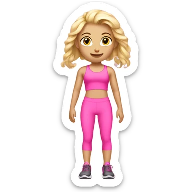 A young blond girl doing a workout with pink workout clothes sticker