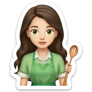 Brunnette long hair lady with a light green apron sticker