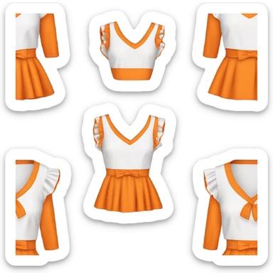 Realistic orange cut out crop top blouse. Ruffles. Isolated. Fancy sash sticker