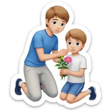 the boy on his knee and giving a folower to someone  sticker
