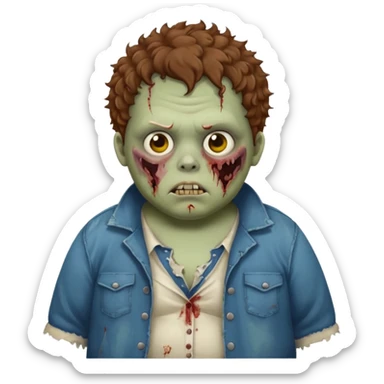 a zombie boy with brown curly hair and a fat double chin sticker