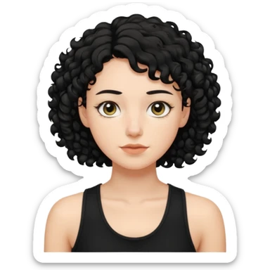 a white woman with short tomboy curly black hair wearing men's black tank top sticker