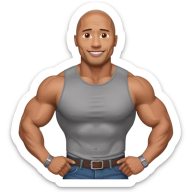 Illustrate Dwayne Johnson in a fitted shirt, muscular build & confident smile sticker