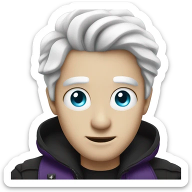 A  guy with White hair and he got cyan eyes and wears black-purple cloat sticker