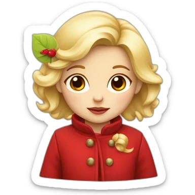 bébé fille blonde décoiffée avec une feuille d’érable rouge sur son manteau  sticker