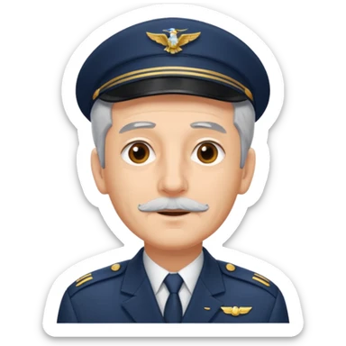 an old civil pilot with grey hair and no mustache sticker