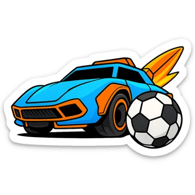 Add a soccer ball next to the Rocket League car. Keep the background transparent. sticker
