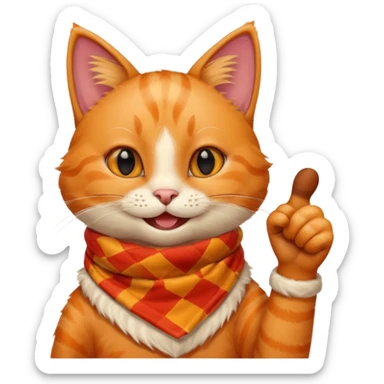 Cat smiling and giving thumbs up, wearing red Checkered Triangle scarf sticker