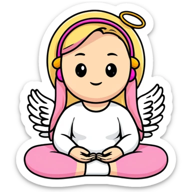 blonde angel woman with long hair meditating with pink hair clips sticker