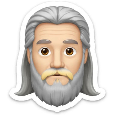 A man with grey long hair, black eyes and long grey beard sticker