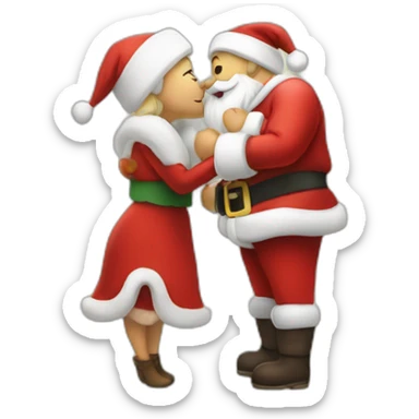 full body santa and mrs. claus kiss hug sticker