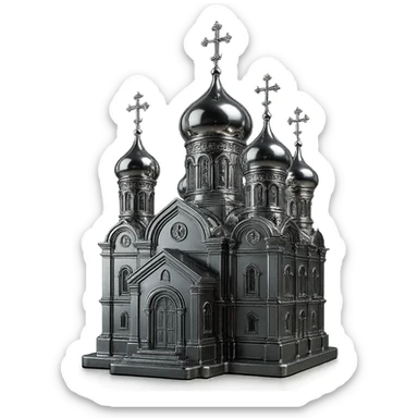 reflective chrome silhouette of an Orthodox church with multiple domes and crosses sticker
